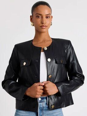 Lulus Tabitha Black Vegan Leather Button-Front Jacket